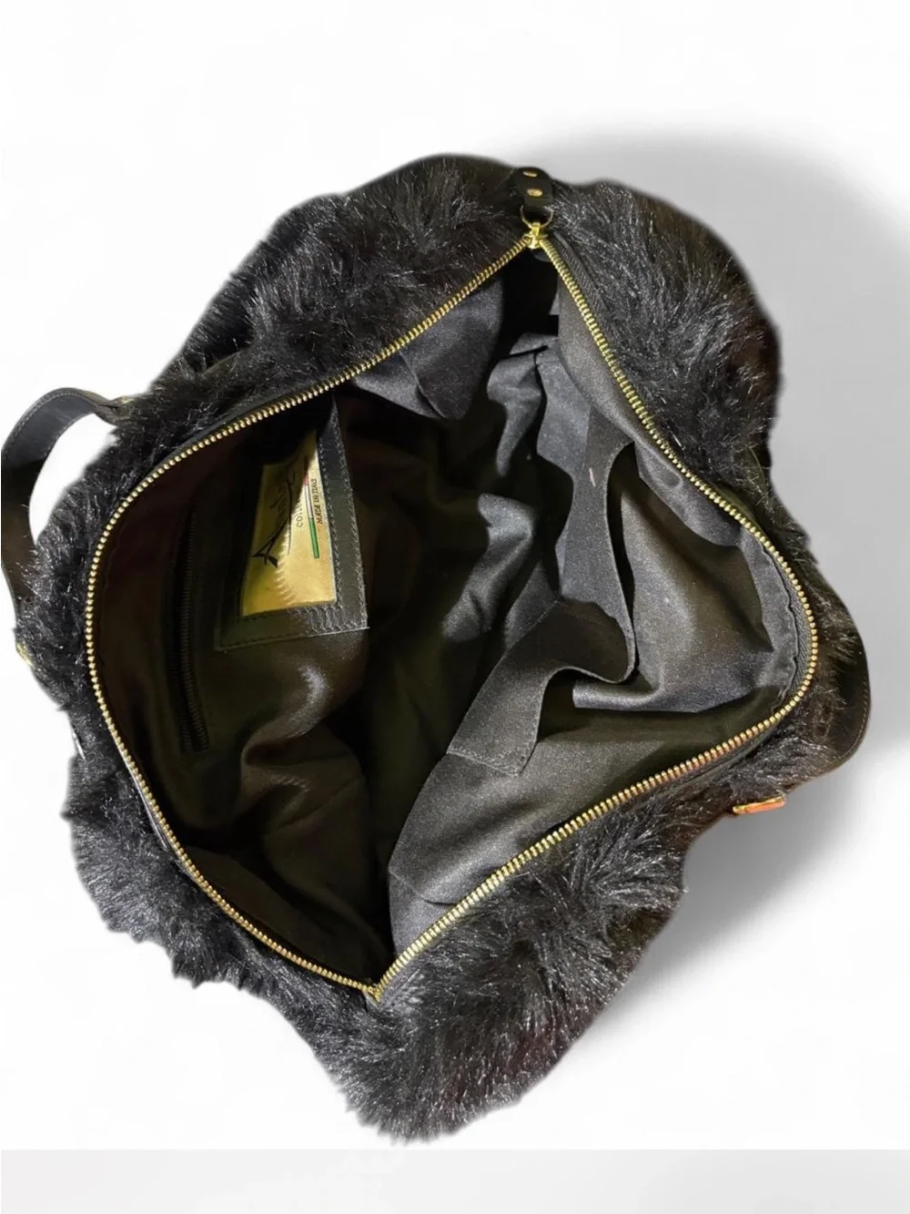 Mob Wife aesthetic Aleonto Collezioni Italian Faux Fur handbag purse Y2K style